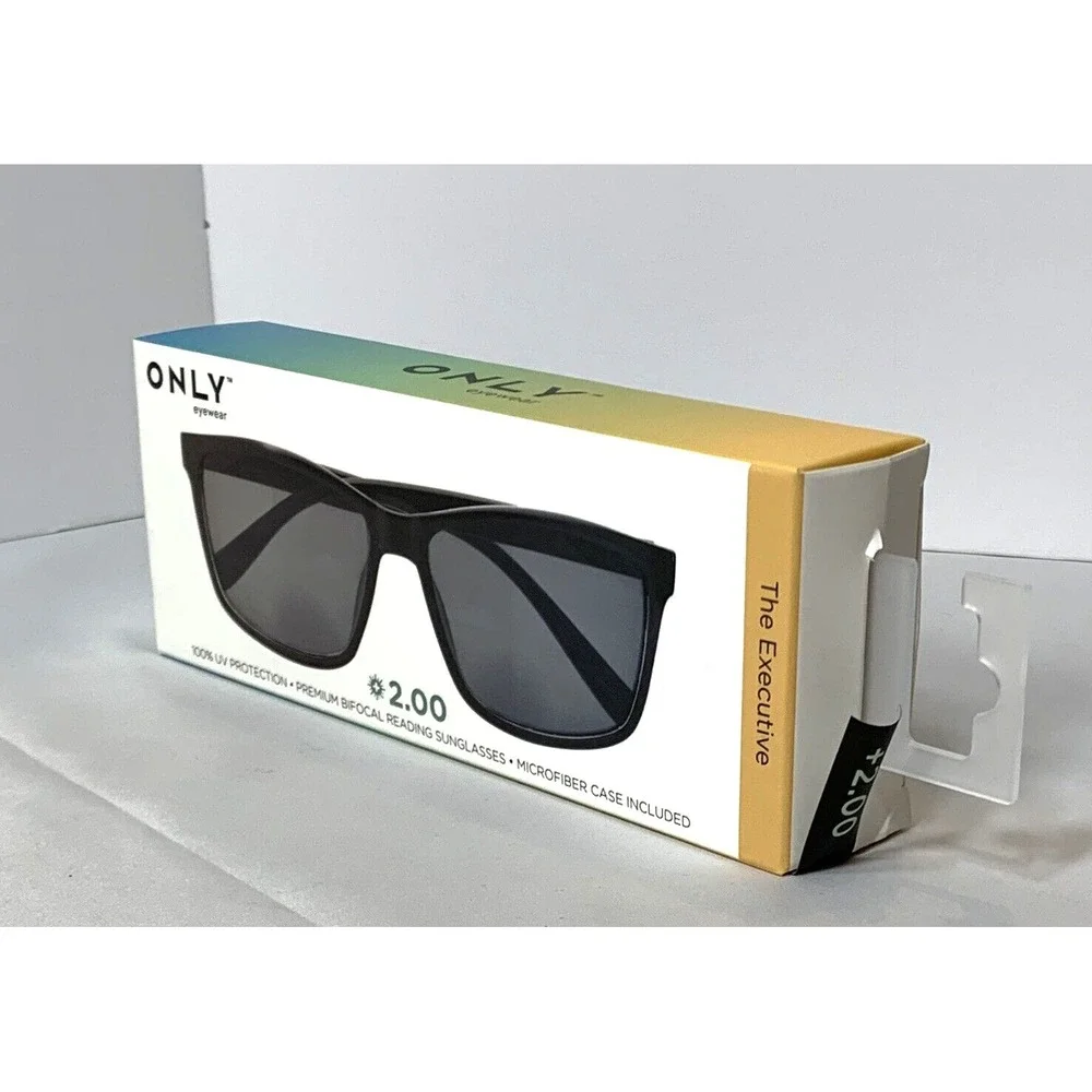 ONLY Eyewear Mens Readers Sunglasses‎ Bifocal 2.00 Black Square The Executive